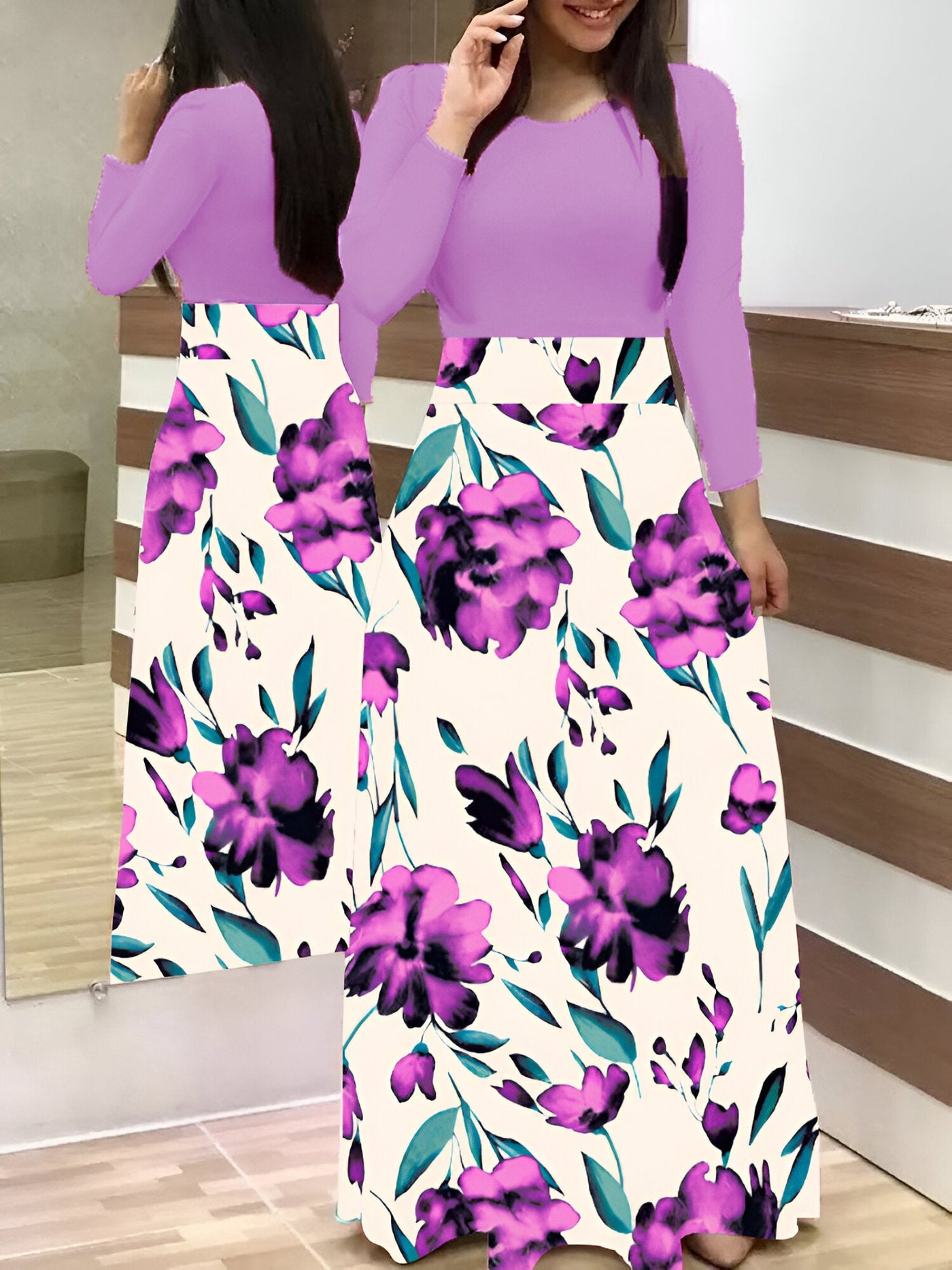 Liza | Elegantes Blumen Color-Block Kleid