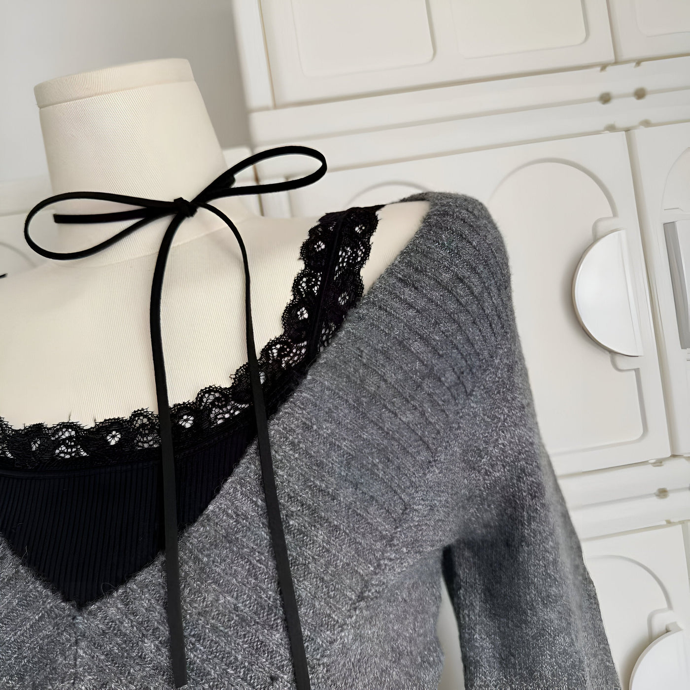 Klementine | Frau Gyaru Coquette V-Ausschnitt Französisch Vintage Pullover Langarm