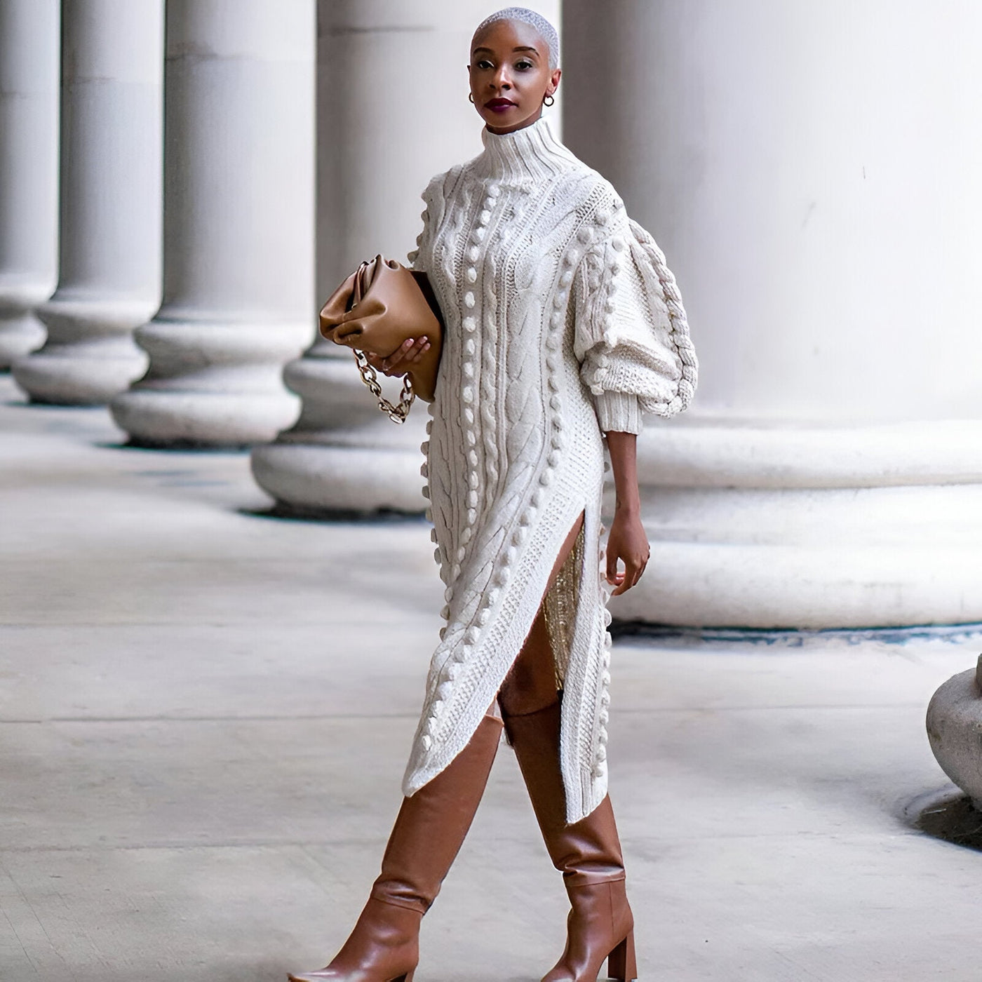 Elsbeth | Elegantes Rippstrick-Turtleneck-Midi-Kleid