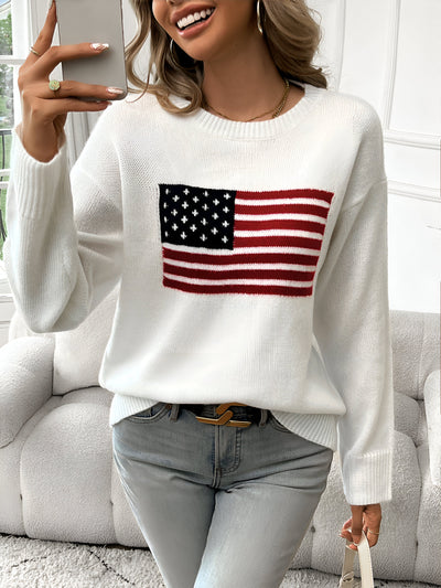 Livia | Amerikanische Flagge Rundhalsausschnitt Pullover