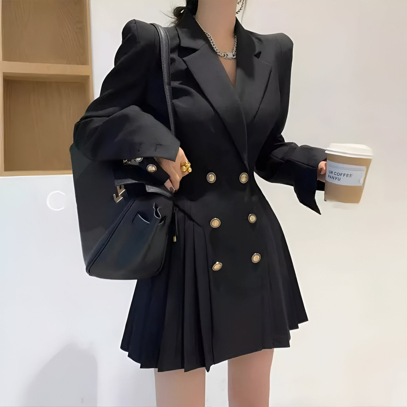 Kim | Elegantes Double-Button Faltenkleid