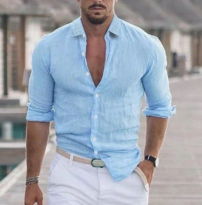 Albrecht | Langarmhemd aus Baumwolle und Leinen