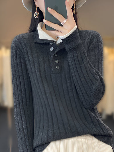 Gretchen | Lässige Turn-Down Kragen Pullover gestrickte Kleidung Tops