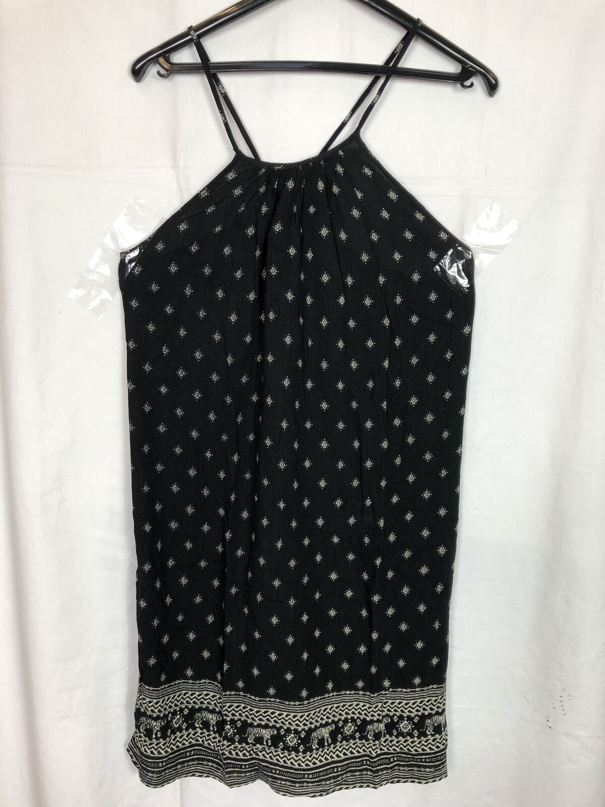 Schwarzes Bohème-Trägerkleid für Frauen mit geometrischem Muster