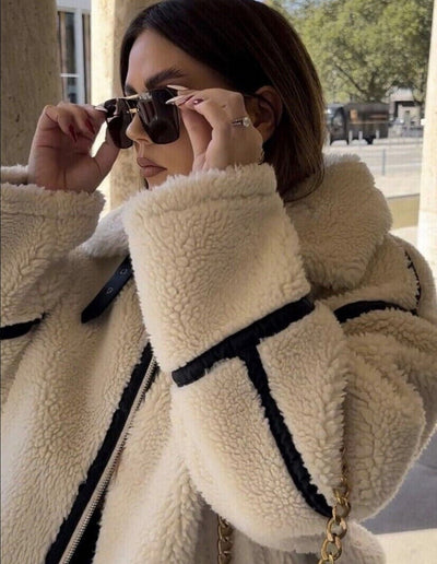 Damen Winterjacke mit Teddyfutter – Beige