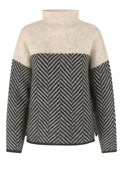 Beiger Zweifarbiger Rollkragenpullover – Clara