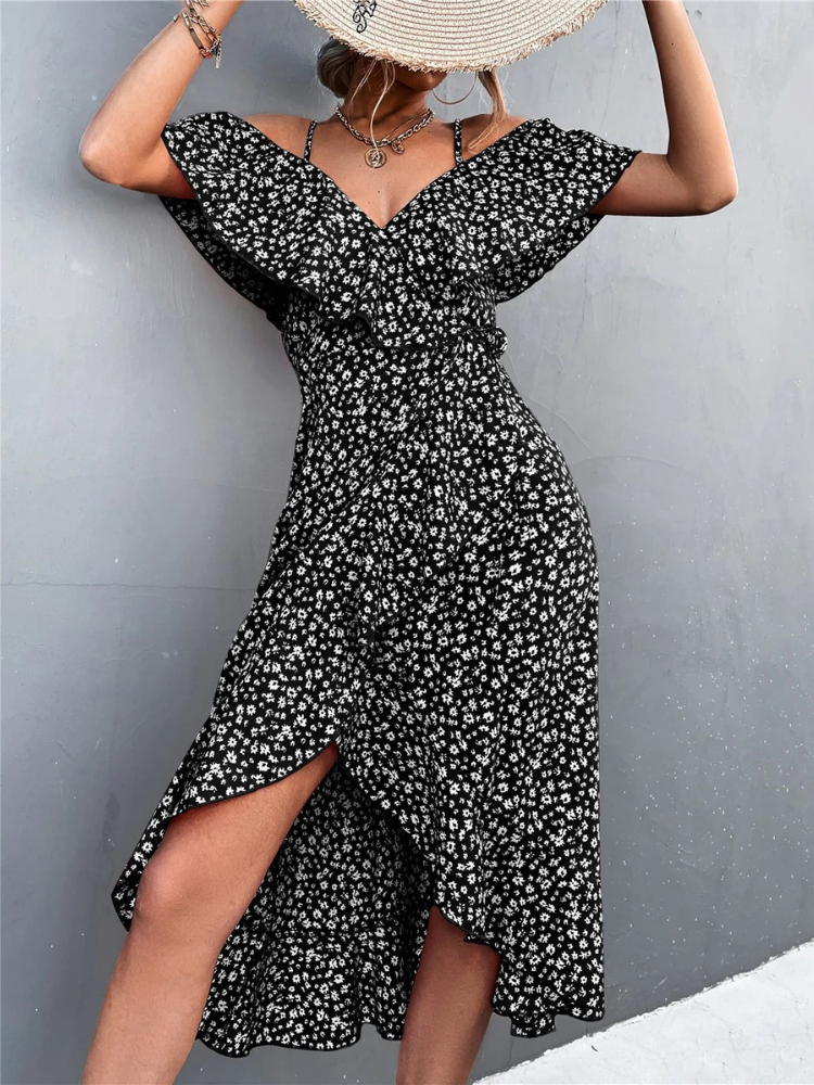 Stilvolles geblümtes Sommerkleid für Damen | Midi
