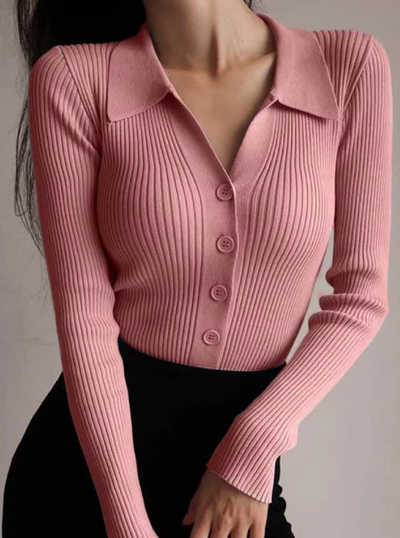 Nicole | Pullover mit Knopfkragen und V-Ausschnitt