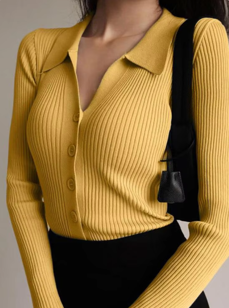 Nicole | Pullover mit Knopfkragen und V-Ausschnitt