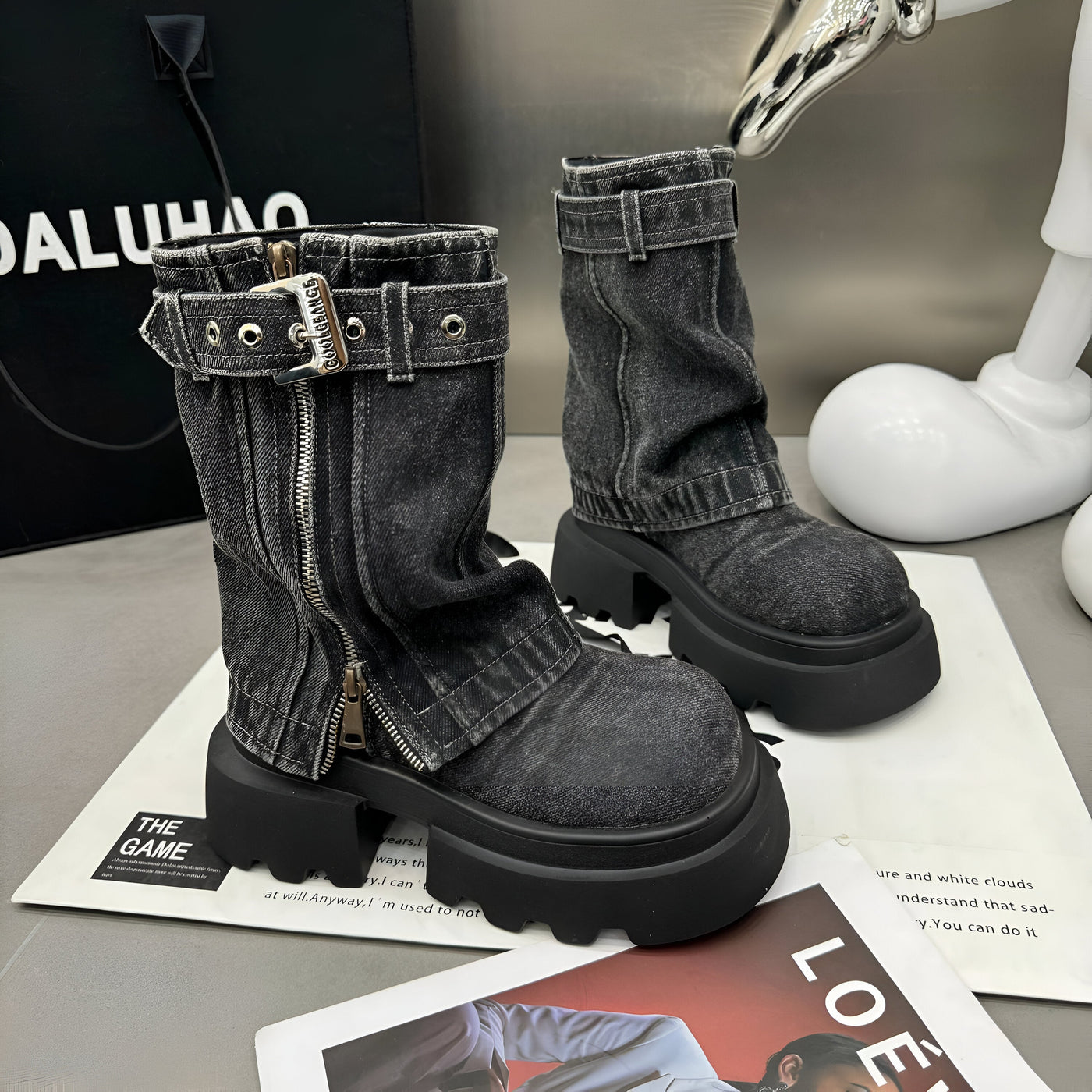 Mechthilde | Trendige Cowboy-inspirierte Mid-Calf Stiefel mit Plattformabsatz