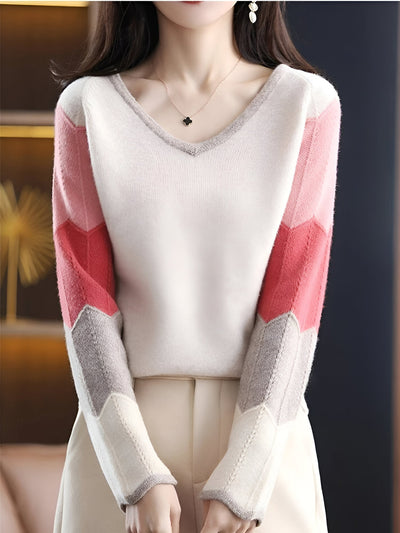 Marita | Bequemer & Stilvoller Patchwork V-Ausschnitt Pullover