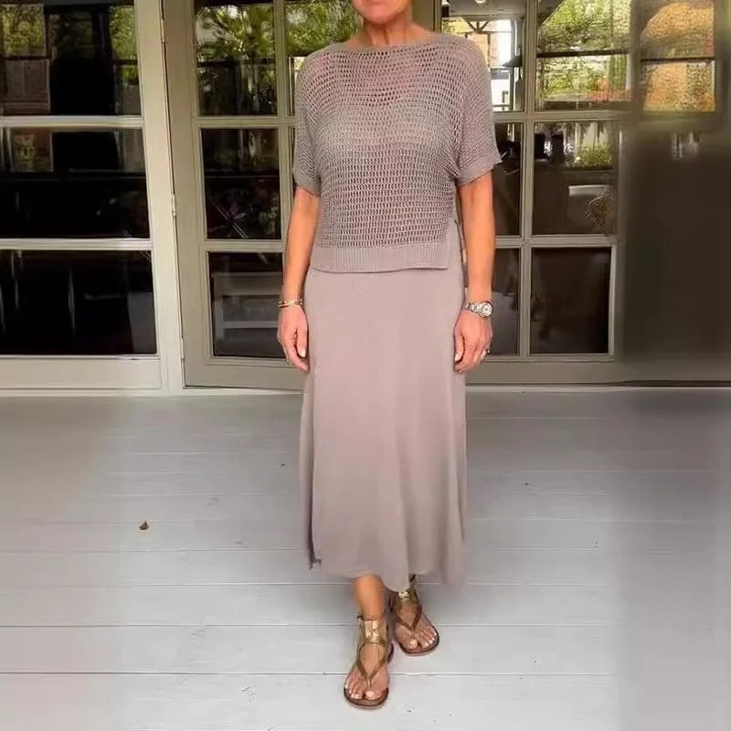 Margarete | Set aus Durchbrochenem Strickoberteil und Midikleid