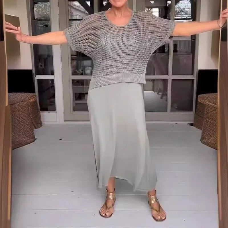 Margarete | Set aus Durchbrochenem Strickoberteil und Midikleid