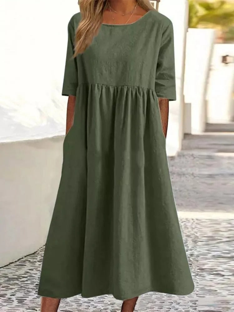 Midi-Kleid für Damen mit halben Ärmeln und modernem Stil - Orelitha