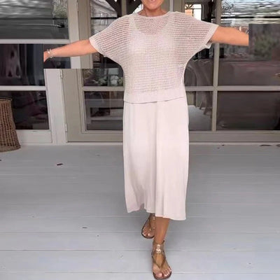 Margarete | Set aus Durchbrochenem Strickoberteil und Midikleid