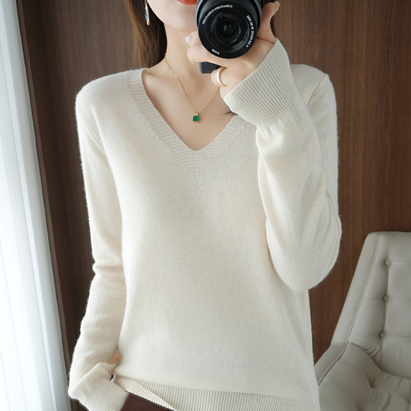 Lieselotte | Gemütlicher V-Ausschnitt Strickpullover