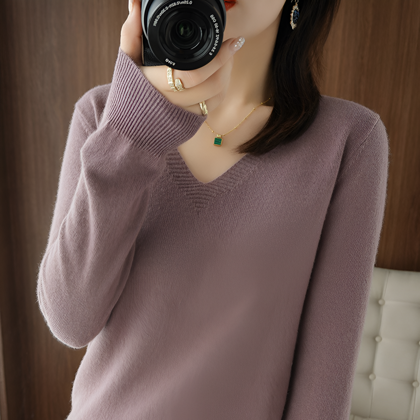 Lieselotte | Gemütlicher V-Ausschnitt Strickpullover