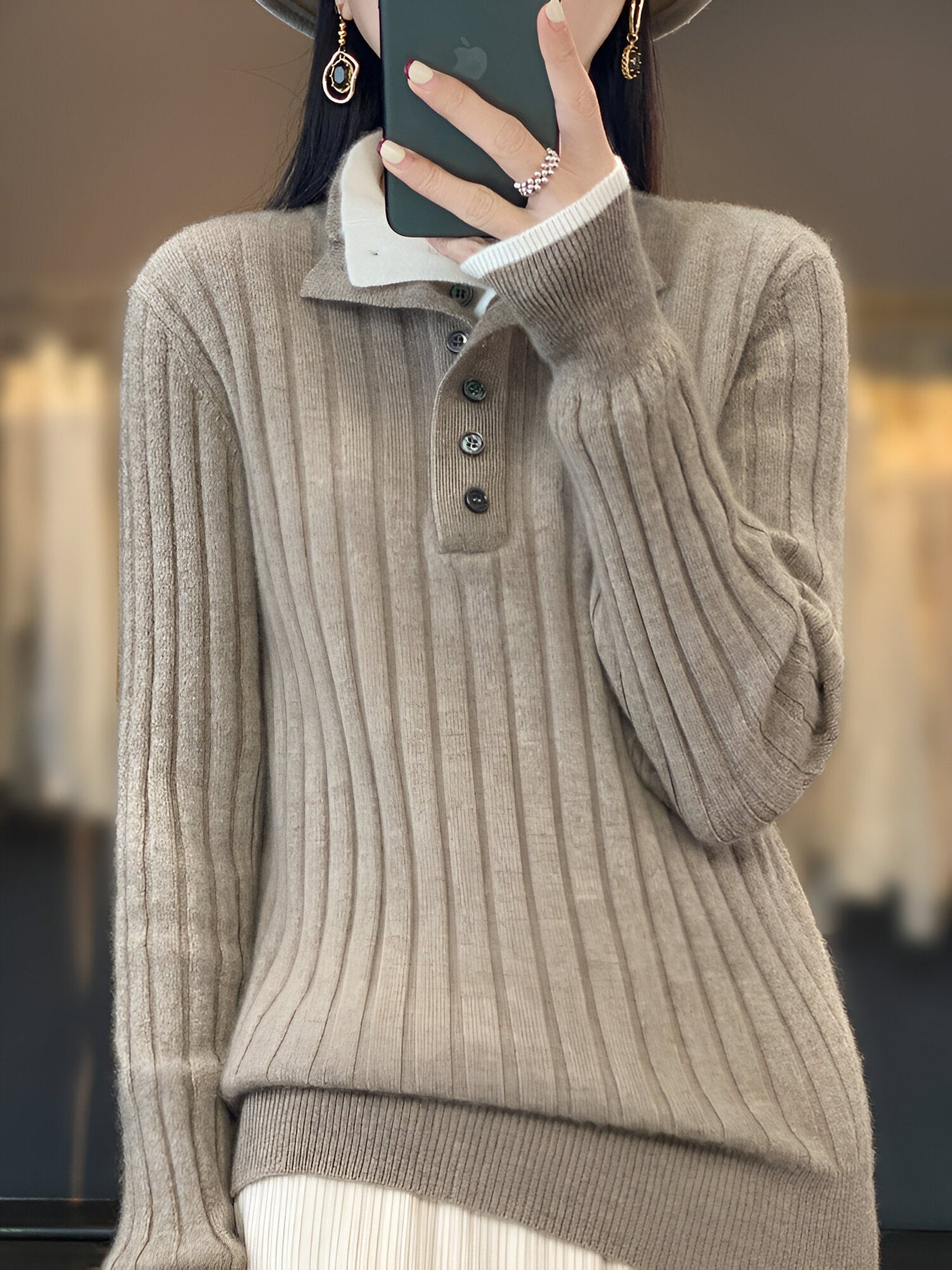 Gretchen | Lässige Turn-Down Kragen Pullover gestrickte Kleidung Tops