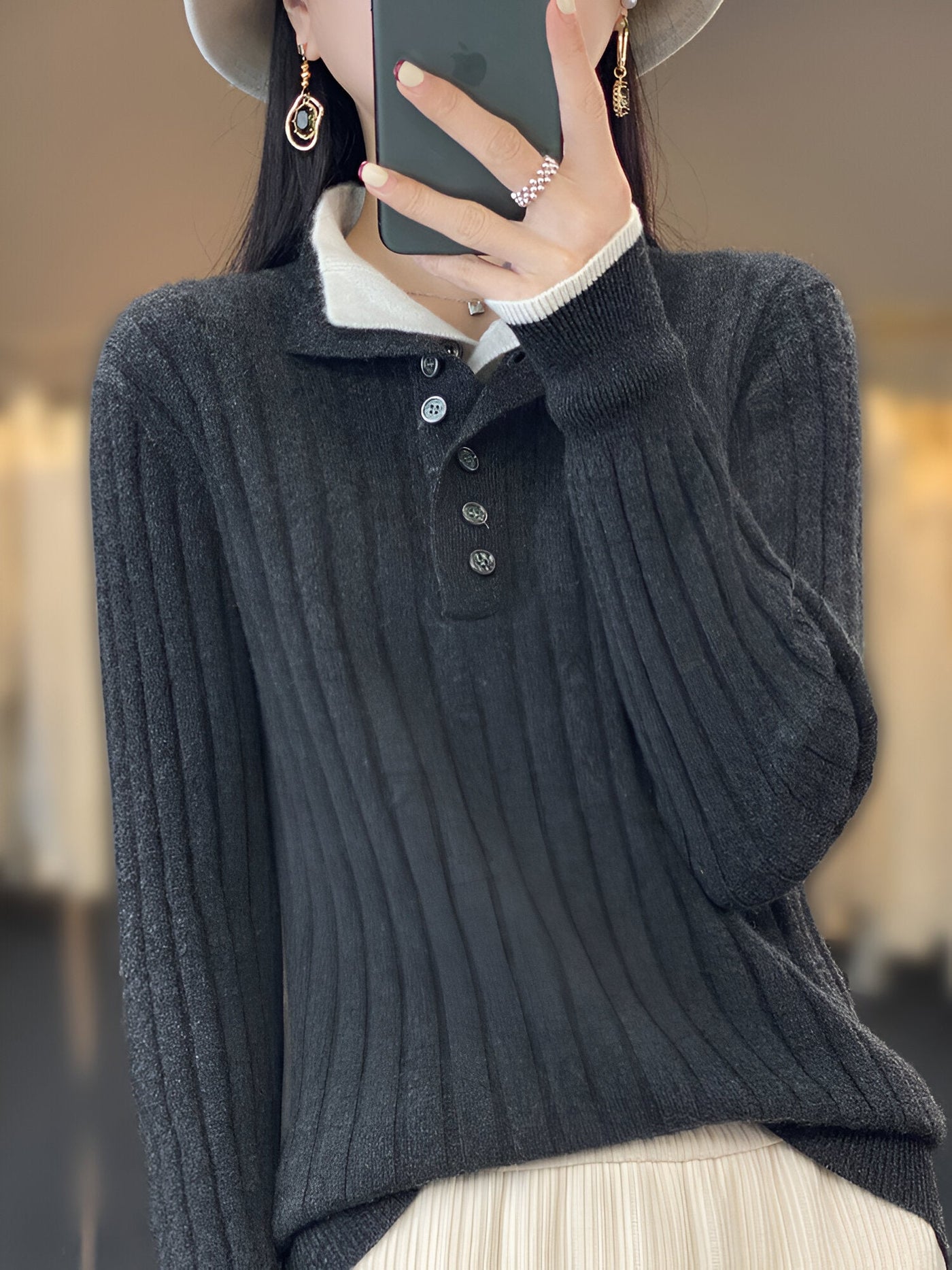 Gretchen | Lässige Turn-Down Kragen Pullover gestrickte Kleidung Tops